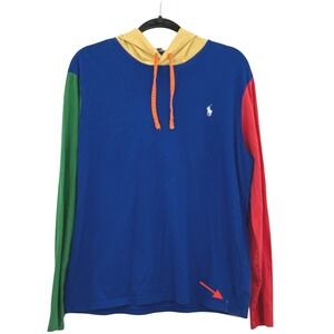 Polo Ralph Lauren Color Block Hoodie Long Sleeve Shirt Logo Mens Sz L READ‎ DESC